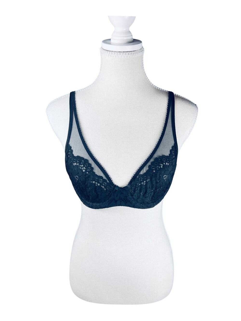 VS Body By Victoria Black Lace Mesh Unlined Demi Bra 34C Convertible